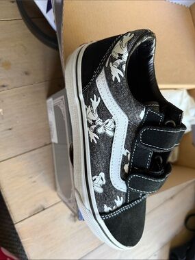 Vans Kids Black & White Cartoon Velcro Skate Shoe